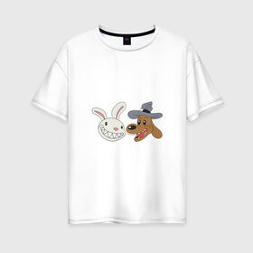 Женская футболка хлопок Oversize с принтом сэм и макс в Белгороде, 100% хлопок | свободный крой, круглый ворот, спущенный рукав, длина до линии бедер
 | doodle | freelance police | max | sam | игра | кролик | макс | мультфильм | парные | пес | сэм