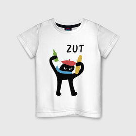 Детская футболка хлопок с принтом Французский ъуъ в Белгороде, 100% хлопок | круглый вырез горловины, полуприлегающий силуэт, длина до линии бедер | багет | голуби | кот | любовь | франция | эйфелева башня