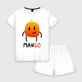 Женская пижама с шортиками хлопок с принтом МанГо в Белгороде, 100% хлопок | футболка прямого кроя, шорты свободные с широкой мягкой резинкой | маскот | персонаж | тропика | улыбка | фрукт
