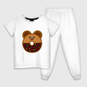 Детская пижама хлопок с принтом Пончик - мишка в Белгороде, 100% хлопок |  брюки и футболка прямого кроя, без карманов, на брюках мягкая резинка на поясе и по низу штанин
 | еда | кекс | мишка | пирог | пончик | сладости | шоколад