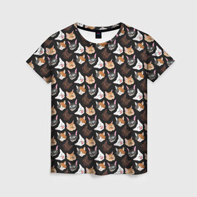 Женская футболка 3D с принтом Много котов в Белгороде, 100% полиэфир ( синтетическое хлопкоподобное полотно) | прямой крой, круглый вырез горловины, длина до линии бедер | cat. кошаки | домашние животные | животные | звери | кат | кот | коты | кошак | кошечка | кошки | милый кот | морды | уши | ушки