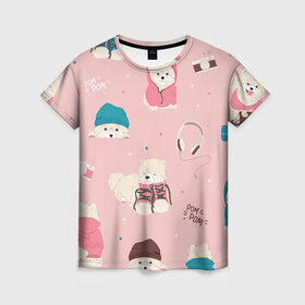 Женская футболка 3D с принтом Милота в Белгороде, 100% полиэфир ( синтетическое хлопкоподобное полотно) | прямой крой, круглый вырез горловины, длина до линии бедер | dog | для девушек | дог | домашние животные | женское | милое | милота | розовое | собака | щенки | щеночки