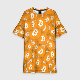 Детское платье 3D с принтом Я БИТКОИН / I AM BITCOIN в Белгороде, 100% полиэстер | прямой силуэт, чуть расширенный к низу. Круглая горловина, на рукавах — воланы | Тематика изображения на принте: bitcoin | btc | биткоин | валюта | деньги | криптовалюта