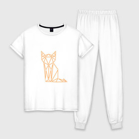 Женская пижама хлопок с принтом лис в Белгороде, 100% хлопок | брюки и футболка прямого кроя, без карманов, на брюках мягкая резинка на поясе и по низу штанин | лес | лис | лиса | лисёнок | лисица | неон | хищник