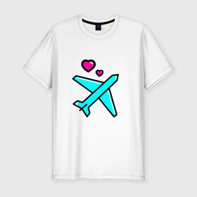 Мужская футболка хлопок Slim с принтом Влюбленный самолет в Белгороде, 92% хлопок, 8% лайкра | приталенный силуэт, круглый вырез ворота, длина до линии бедра, короткий рукав | 14 февраля | 8 марта | влюбленные | любовь | путешествие. | самолет