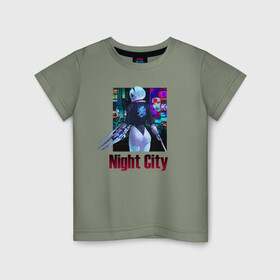 Детская футболка хлопок с принтом Night City | Nier: automata в Белгороде, 100% хлопок | круглый вырез горловины, полуприлегающий силуэт, длина до линии бедер | armband. | girl | samurai | weapon | девушка | оружие | повязка | самурай