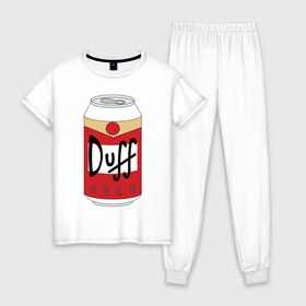 Женская пижама хлопок с принтом Duff Beer в Белгороде, 100% хлопок | брюки и футболка прямого кроя, без карманов, на брюках мягкая резинка на поясе и по низу штанин | beer | duff | simpsons | гомер | симпсоны