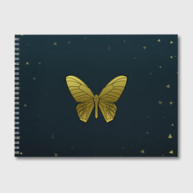 Альбом для рисования с принтом Butterfly в Белгороде, 100% бумага
 | матовая бумага, плотность 200 мг. | Тематика изображения на принте: бабочка | геомеирический | золотой | темный фон