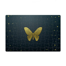 Пазл магнитный 126 элементов с принтом Butterfly в Белгороде, полимерный материал с магнитным слоем | 126 деталей, размер изделия —  180*270 мм | бабочка | геомеирический | золотой | темный фон