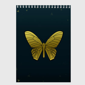 Скетчбук с принтом Butterfly в Белгороде, 100% бумага
 | 48 листов, плотность листов — 100 г/м2, плотность картонной обложки — 250 г/м2. Листы скреплены сверху удобной пружинной спиралью | Тематика изображения на принте: бабочка | геомеирический | золотой | темный фон