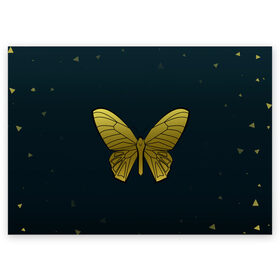 Поздравительная открытка с принтом Butterfly в Белгороде, 100% бумага | плотность бумаги 280 г/м2, матовая, на обратной стороне линовка и место для марки
 | Тематика изображения на принте: бабочка | геомеирический | золотой | темный фон