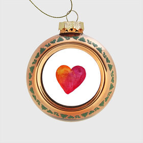 Стеклянный ёлочный шар с принтом Акварельное сердце в Белгороде, Стекло | Диаметр: 80 мм | день валентина | любовь | парные | сердца
