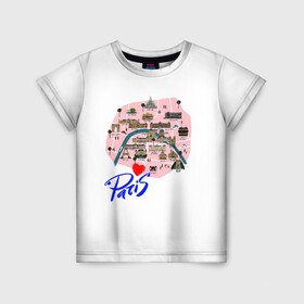 Детская футболка 3D с принтом Париж в Белгороде, 100% гипоаллергенный полиэфир | прямой крой, круглый вырез горловины, длина до линии бедер, чуть спущенное плечо, ткань немного тянется | paris | достопримечательности | карта | париж | путешествия | франция | эйфелева башня | я люблю париж