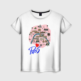 Женская футболка 3D с принтом Париж в Белгороде, 100% полиэфир ( синтетическое хлопкоподобное полотно) | прямой крой, круглый вырез горловины, длина до линии бедер | paris | достопримечательности | карта | париж | путешествия | франция | эйфелева башня | я люблю париж