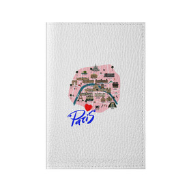 Обложка для паспорта матовая кожа с принтом Париж в Белгороде, натуральная матовая кожа | размер 19,3 х 13,7 см; прозрачные пластиковые крепления | Тематика изображения на принте: paris | достопримечательности | карта | париж | путешествия | франция | эйфелева башня | я люблю париж