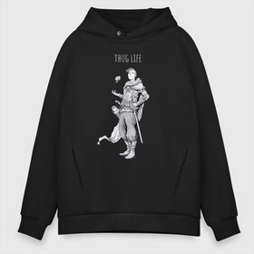 Мужское худи Oversize хлопок с принтом Thug life black в Белгороде, френч-терри — 70% хлопок, 30% полиэстер. Мягкий теплый начес внутри —100% хлопок | боковые карманы, эластичные манжеты и нижняя кромка, капюшон на магнитной кнопке | adventurer | fantasy | medival | thief | thug | вор | головорез | приключенец | средневековье | фэнтэзи