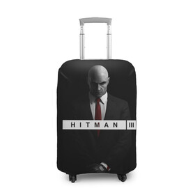 Чехол для чемодана 3D с принтом Hitman 3 в Белгороде, 86% полиэфир, 14% спандекс | двустороннее нанесение принта, прорези для ручек и колес | hitman | hitman 3 | hitman iii | красный | надпись | хитман | хитман 3