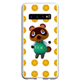 Чехол для Samsung Galaxy S10 с принтом Animal crossing - Nook в Белгороде, Силикон | Область печати: задняя сторона чехла, без боковых панелей | Тематика изображения на принте: animal crossing | nook | детский | желтый | игра | компьютерный | кроссинг | монеты | нок | нук | персонаж | подарок | том нук | узор | энимал кросинг