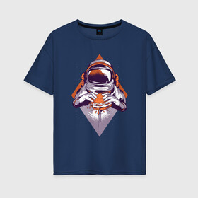 Женская футболка хлопок Oversize с принтом Астронавт с Бургером в Белгороде, 100% хлопок | свободный крой, круглый ворот, спущенный рукав, длина до линии бедер
 | astronaut | burger | elon | food | galaxy | man | mask | moon | moonwalker | musk | nasa | sandwich | space | space x | spaceman | spacex | universe | астрономия | вселенная | галактика | гамбургер | еда | илон | космонавт | маск | наса | скафан