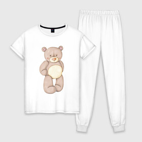 Женская пижама хлопок с принтом Мишка в Белгороде, 100% хлопок | брюки и футболка прямого кроя, без карманов, на брюках мягкая резинка на поясе и по низу штанин | акварель | карандашом | косолапый | медведь | мужчине | парень