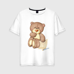 Женская футболка хлопок Oversize с принтом Мишка в Белгороде, 100% хлопок | свободный крой, круглый ворот, спущенный рукав, длина до линии бедер
 | акварель | карандашом | косолапый | медведь