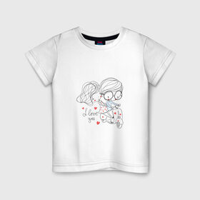 Детская футболка хлопок с принтом I Love You в Белгороде, 100% хлопок | круглый вырез горловины, полуприлегающий силуэт, длина до линии бедер | влюбленные | день валентина | парные | парочки