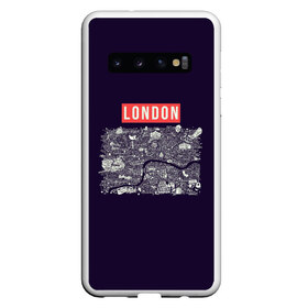 Чехол для Samsung Galaxy S10 с принтом LONDON в Белгороде, Силикон | Область печати: задняя сторона чехла, без боковых панелей | Тематика изображения на принте: london | англия | биг бен | великобритания | достопримечательности | карта | литературная карта | лондон | путешествия | твист | чарли чаплин | шерлок холмс | я люблю лондон