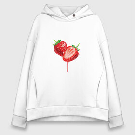 Женское худи Oversize хлопок с принтом Strawberry в Белгороде, френч-терри — 70% хлопок, 30% полиэстер. Мягкий теплый начес внутри —100% хлопок | боковые карманы, эластичные манжеты и нижняя кромка, капюшон на магнитной кнопке | еда | клубника | красное | сладости