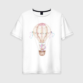 Женская футболка хлопок Oversize с принтом Единорожка в Белгороде, 100% хлопок | свободный крой, круглый ворот, спущенный рукав, длина до линии бедер
 | акварель | единорог | карандаши | нежность | шар воздушный