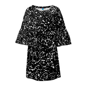 Детское платье 3D с принтом Черно- белое в Белгороде, 100% полиэстер | прямой силуэт, чуть расширенный к низу. Круглая горловина, на рукавах — воланы | Тематика изображения на принте: капли | краска | кружочки | минимализм | точки