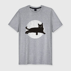 Мужская футболка хлопок Slim с принтом Черный кот в Белгороде, 92% хлопок, 8% лайкра | приталенный силуэт, круглый вырез ворота, длина до линии бедра, короткий рукав | art | black | cat | cats | grumpy | illustration | kitten | kitty | pussy | pussycat | retro | vintage | арт | винтаж | винтажный | злой | иллюстрация | киса | киска | котенок | котик | кошка | краска | потертости | пятна | ретро | сердитый |