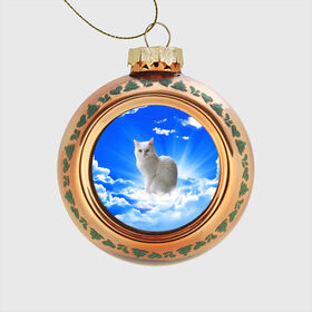 Стеклянный ёлочный шар с принтом Кот в облаках в Белгороде, Стекло | Диаметр: 80 мм | animals | cat | kitty | ангел | белый кот | блики | взгляд кота | глаза кота | животные | киска | кот | котейка | котенок | котик | кошак | кошка | лучи | мордочка | небесный | небо | облака | пейзаж | питомец