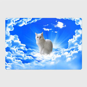 Магнитный плакат 3Х2 с принтом Кот в облаках в Белгороде, Полимерный материал с магнитным слоем | 6 деталей размером 9*9 см | Тематика изображения на принте: animals | cat | kitty | ангел | белый кот | блики | взгляд кота | глаза кота | животные | киска | кот | котейка | котенок | котик | кошак | кошка | лучи | мордочка | небесный | небо | облака | пейзаж | питомец
