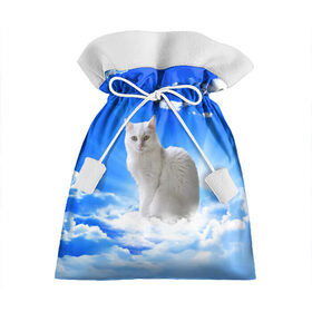 Подарочный 3D мешок с принтом Кот в облаках в Белгороде, 100% полиэстер | Размер: 29*39 см | animals | cat | kitty | ангел | белый кот | блики | взгляд кота | глаза кота | животные | киска | кот | котейка | котенок | котик | кошак | кошка | лучи | мордочка | небесный | небо | облака | пейзаж | питомец