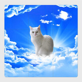 Магнитный плакат 3Х3 с принтом Кот в облаках в Белгороде, Полимерный материал с магнитным слоем | 9 деталей размером 9*9 см | Тематика изображения на принте: animals | cat | kitty | ангел | белый кот | блики | взгляд кота | глаза кота | животные | киска | кот | котейка | котенок | котик | кошак | кошка | лучи | мордочка | небесный | небо | облака | пейзаж | питомец