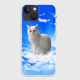 Чехол для iPhone 13 mini с принтом Кот в облаках в Белгороде,  |  | animals | cat | kitty | ангел | белый кот | блики | взгляд кота | глаза кота | животные | киска | кот | котейка | котенок | котик | кошак | кошка | лучи | мордочка | небесный | небо | облака | пейзаж | питомец