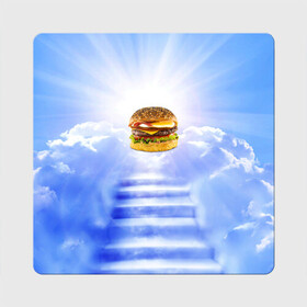 Магнит виниловый Квадрат с принтом Райский бургер в Белгороде, полимерный материал с магнитным слоем | размер 9*9 см, закругленные углы | food | hamburger | hot dog | ангел | блики | булка | булочка | бургер | бутерброд | вкусняшки | гамбургер | еда | котлета | лестница | лучи | небесный | небо | обжора | облака | пейзаж | природа | рай | сендвич