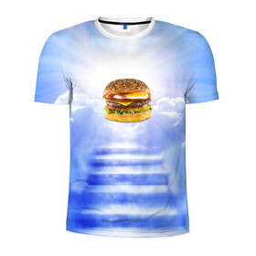 Мужская футболка 3D спортивная с принтом Райский бургер в Белгороде, 100% полиэстер с улучшенными характеристиками | приталенный силуэт, круглая горловина, широкие плечи, сужается к линии бедра | food | hamburger | hot dog | ангел | блики | булка | булочка | бургер | бутерброд | вкусняшки | гамбургер | еда | котлета | лестница | лучи | небесный | небо | обжора | облака | пейзаж | природа | рай | сендвич