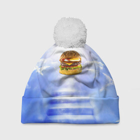 Шапка 3D c помпоном с принтом Райский бургер в Белгороде, 100% полиэстер | универсальный размер, печать по всей поверхности изделия | food | hamburger | hot dog | ангел | блики | булка | булочка | бургер | бутерброд | вкусняшки | гамбургер | еда | котлета | лестница | лучи | небесный | небо | обжора | облака | пейзаж | природа | рай | сендвич