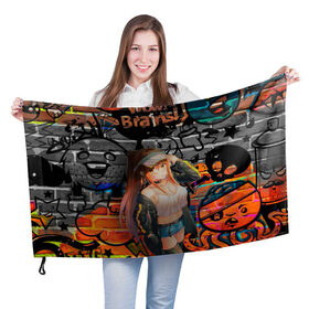 Флаг 3D с принтом Аниме девушка в Белгороде, 100% полиэстер | плотность ткани — 95 г/м2, размер — 67 х 109 см. Принт наносится с одной стороны | anime | girl | аниме | граффити | девушка | тян