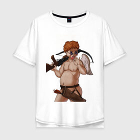 Мужская футболка хлопок Oversize с принтом Меткий стрелок в Белгороде, 100% хлопок | свободный крой, круглый ворот, “спинка” длиннее передней части | купидон | любовь