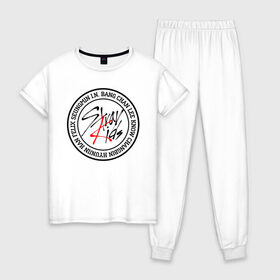 Женская пижама хлопок с принтом STRAY KIDS в Белгороде, 100% хлопок | брюки и футболка прямого кроя, без карманов, на брюках мягкая резинка на поясе и по низу штанин | bang chan | changbin | felix | han | hyunjin | i.n. | k pop | lee know | seungmin | skz | stray kids | идолы | к поп