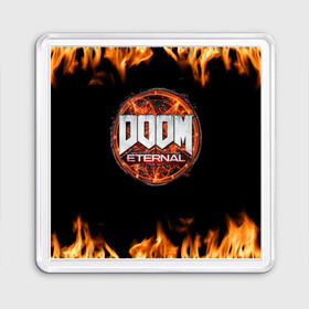 Магнит 55*55 с принтом DOOM Eternal в Белгороде, Пластик | Размер: 65*65 мм; Размер печати: 55*55 мм | doom eternal | дум | игра | компьютерная | логотип | надпись | огненный | огонь | подарок | пожар | символ | фанату | черный