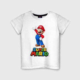 Детская футболка хлопок с принтом Super Mario в Белгороде, 100% хлопок | круглый вырез горловины, полуприлегающий силуэт, длина до линии бедер | видеоигра | игра | марио | персонаж