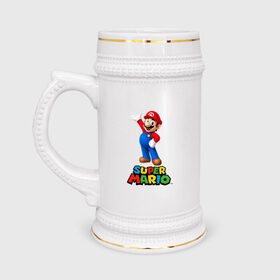 Кружка пивная с принтом Super Mario в Белгороде,  керамика (Материал выдерживает высокую температуру, стоит избегать резкого перепада температур) |  объем 630 мл | видеоигра | игра | марио | персонаж