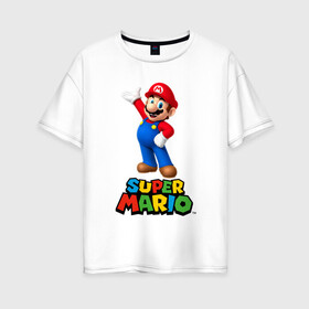 Женская футболка хлопок Oversize с принтом Super Mario в Белгороде, 100% хлопок | свободный крой, круглый ворот, спущенный рукав, длина до линии бедер
 | видеоигра | игра | марио | персонаж