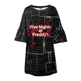Детское платье 3D с принтом Five Nights At Freddy в Белгороде, 100% полиэстер | прямой силуэт, чуть расширенный к низу. Круглая горловина, на рукавах — воланы | 5 ночей с фредди | five nights at freddys | fnaf | игра | игрок | книга | логотип | пиццерия | подарок | страшилка | схема | фнаф | фредди