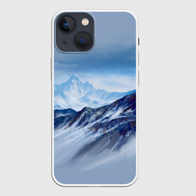 Чехол для iPhone 13 mini с принтом Серо голубые горы в Белгороде,  |  | арт | горы | живопись | кистью | краски | пейзаж | рисунок | серый