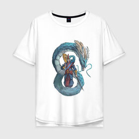 Мужская футболка хлопок Oversize с принтом Царь морей в Белгороде, 100% хлопок | свободный крой, круглый ворот, “спинка” длиннее передней части | Тематика изображения на принте: dragon | magic | smoke | staff | владыка | дракон | дымка | жезл | магия