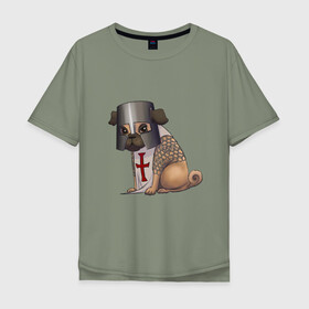 Мужская футболка хлопок Oversize с принтом Сэр мопс в Белгороде, 100% хлопок | свободный крой, круглый ворот, “спинка” длиннее передней части | крестоносец | мопс | пёс | собака | тамплиер